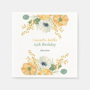 Spring  Anemone Flower Orange & White  Birthday  Napkin