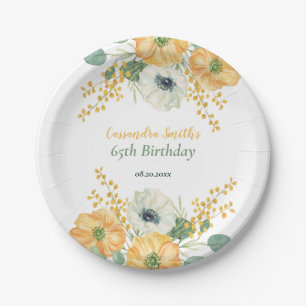 Spring  Anemone Flower Orange & White  Birthday  Paper Plate