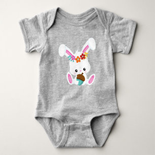 Spring Animals, Cute Bunny, Little Bunny, Flowers Baby Bodysuit