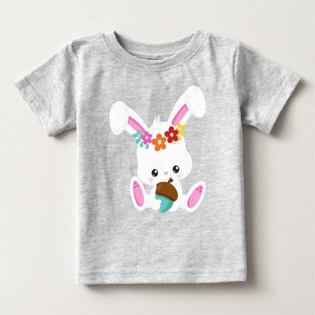 Spring Animals, Cute Bunny, Little Bunny, Flowers Baby T-Shirt (Front)