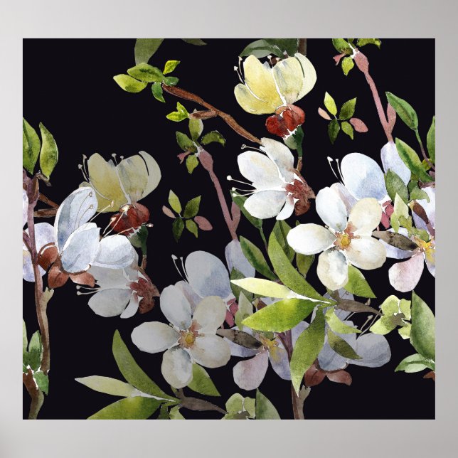 Spring Apricot Branches: Watercolor Seamless. Poster (Front)