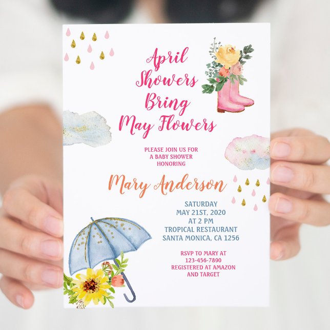 Spring April Showers Bring May Flowers Baby Shower Invitation (Creator Uploaded)