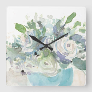 Spring Arrangement - Watercolor Bouquet Square Wall Clock