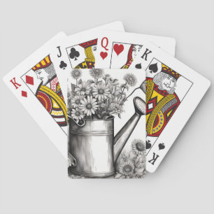 Spring Art, Watering can, Black & white art  Playing Cards
