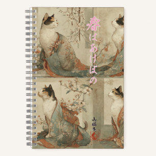 "Spring at Dawn" Japanese Cat in Kimono Art Notebook