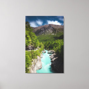 Spring at river Soča from Napoleon bridge Canvas Print