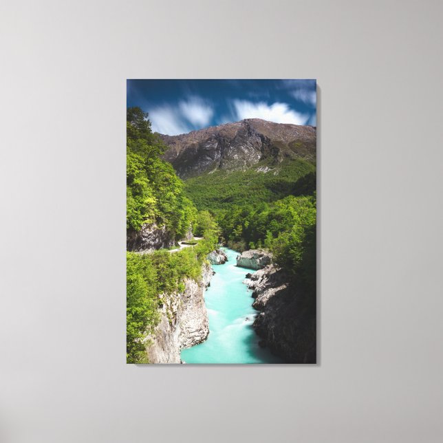 Spring at river Soča from Napoleon bridge Canvas Print (Front)
