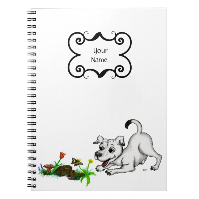 Spring-awake, puppy with butterfly spiral notebook (Front)