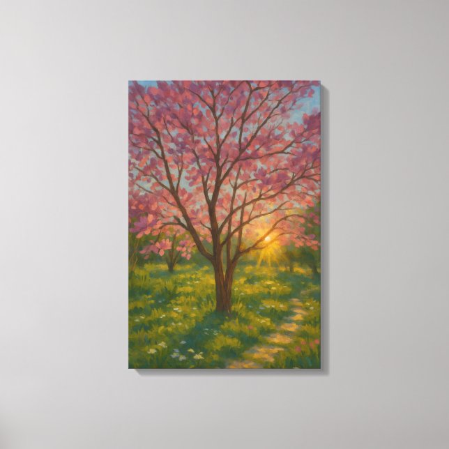 Spring Awakening – Blooming Tree Landscape Canvas Print (Front)