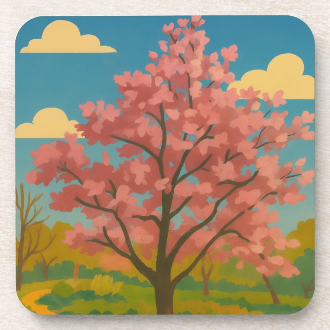 Spring Awakening – Blooming Tree Landscape Coaster (Front)