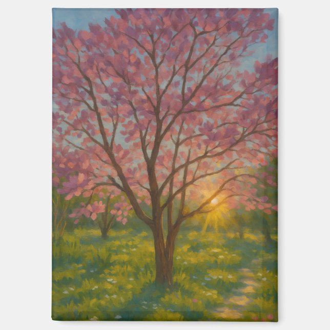 Spring Awakening – Blooming Tree Landscape Magnet (Front)