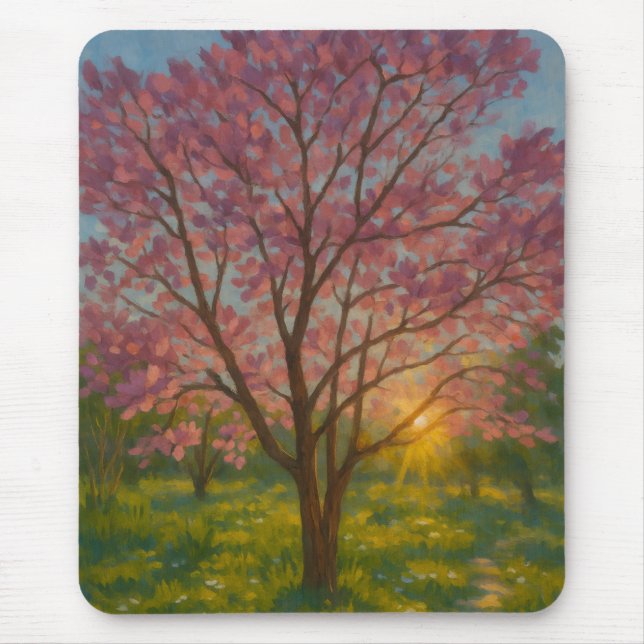 Spring Awakening – Blooming Tree Landscape Mouse Pad (Front)