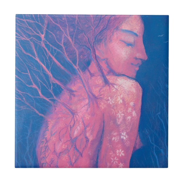 Spring Awakening Dryad Fantasy Girl Magical Forest Tile (Front)