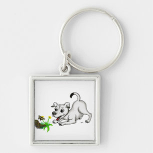 Spring awakening, puppy with butterfly key ring
