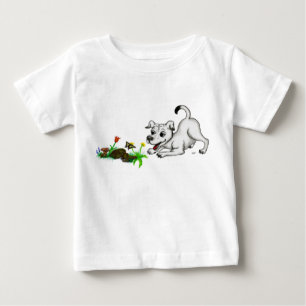 Spring Awakening, Puppy with Flowers and Butterfly Baby T-Shirt