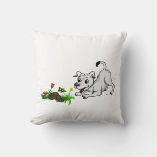 Spring Awakening, Puppy with Flowers and Butterfly Cushion