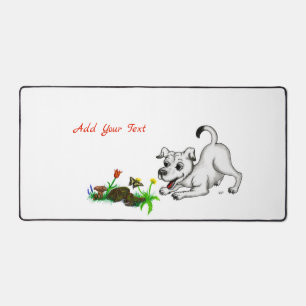 Spring Awakening, Puppy with Flowers and Butterfly Desk Mat