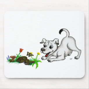 Spring Awakening, Puppy with Flowers and Butterfly Mouse Pad