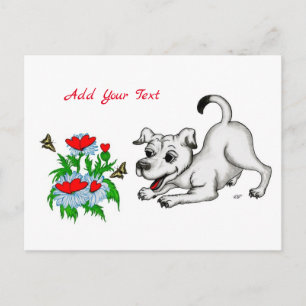 Spring Awakening, Puppy with Flowers and Butterfly Postcard
