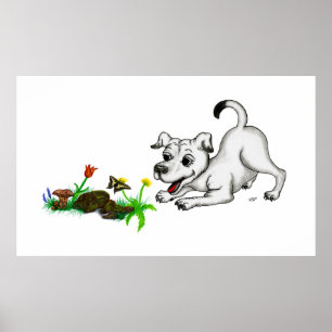 Spring Awakening, Puppy with Flowers and Butterfly Poster