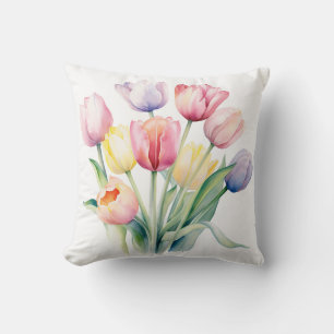 Spring Awakening - Watercolor Tulips Cushion