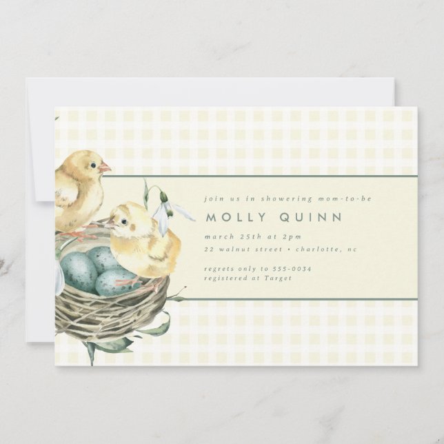 Spring Baby Chick Nest Easter Yellow Baby Shower Invitation (Front)