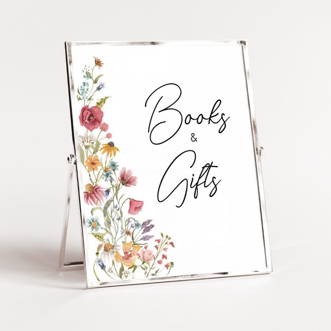 Spring Baby in Bloom Baby Shower Books and Gifts Poster (Boho Wildflower Baby Shower Books and Gifts Sign)