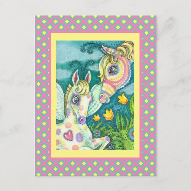 SPRING BABY, NEW ARRIVAL FAIRY FILLY HORSE FANTASY HOLIDAY POSTCARD (Front)