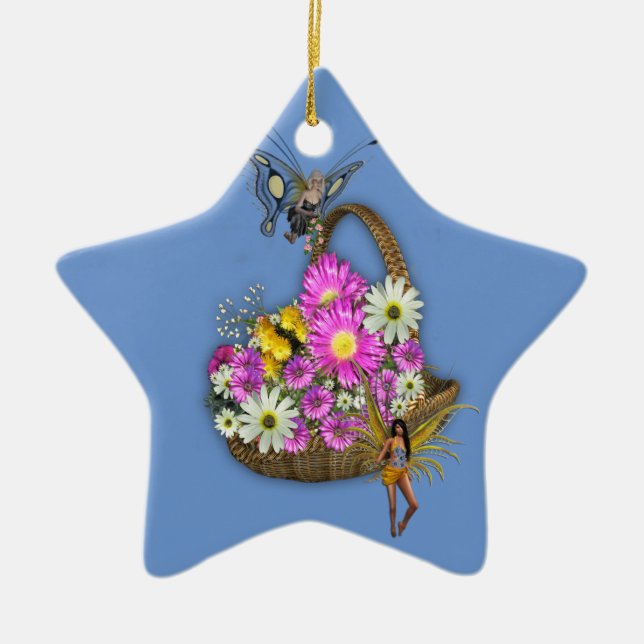 Spring basket gatherers ceramic tree decoration (Front)