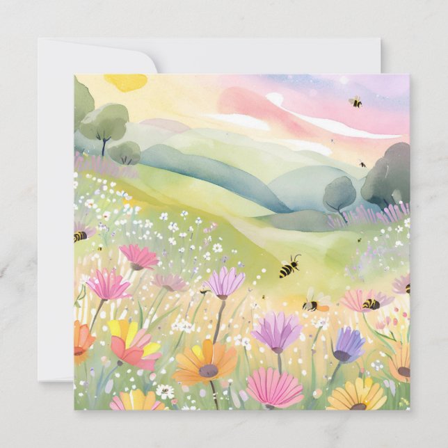 Spring Bees Flower Fields | Floral Colourful Natur Card (Front)