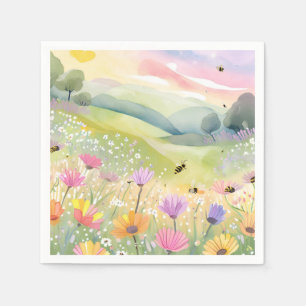 Spring Bees Flower Fields   Floral Colourful Natur Napkin