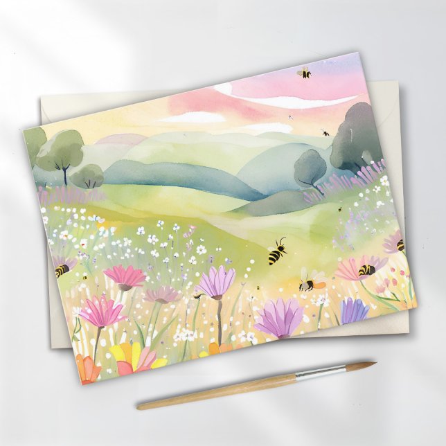 Spring Bees Flower Fields | Floral Colourful Natur Postcard (Creator Uploaded)