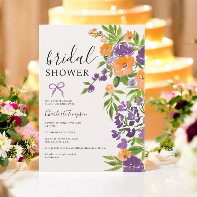 Spring Beige Lavender Orange Floral bridal shower Invitation (Spring Beige Lavender Orange Floral bridal shower Invitation)