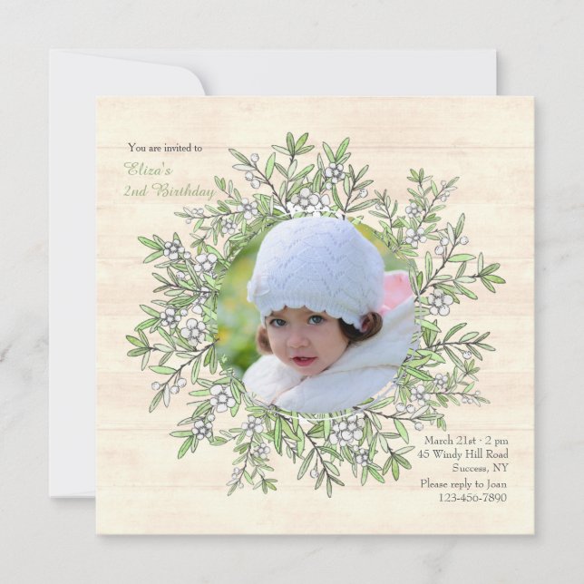 Spring Berry Wreath Photo Invitation (Front)