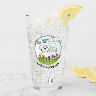 Spring Bichon Frise Dog with Flowers - Cute Glass