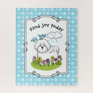 Spring Bichon Frise Dog with Flowers - Cute Jigsaw Puzzle