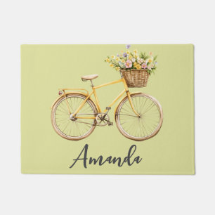 Spring Bicycle Green Flowers Doormat