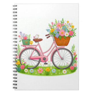 Spring Bicycle with Flowers and Bird Notebook