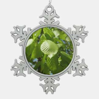Spring Birch Leaves Green Tree Snowflake Pewter Christmas Ornament