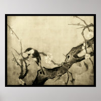 SPRING BIRD AND FLOWER TREE Brown Sepia