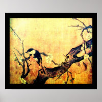 SPRING BIRD AND FLOWER TREE Yellow Brown Black
