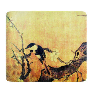 SPRING BIRD AND FLOWER TREE Yellow Brown Cutting Board