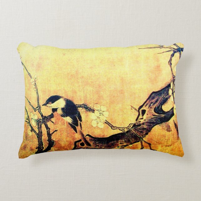 SPRING BIRD AND FLOWER TREE Yellow Brown Decorative Cushion (Front)