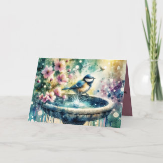 Spring Bird Bath Watercolor Card