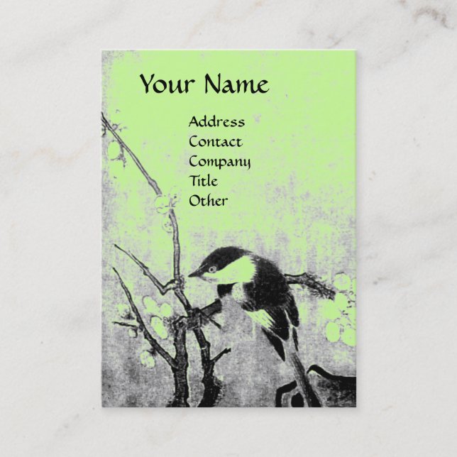 SPRING BIRD ,black green Business Card (Front)