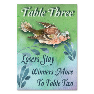 Spring Bird Bunco Table Three Watercolor Number