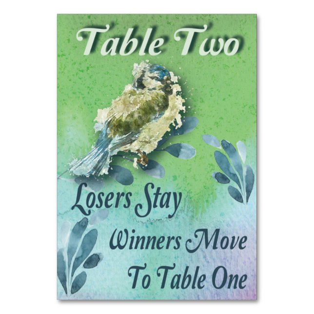 Spring Bird Bunco Table Two Watercolor Table Number (Front)