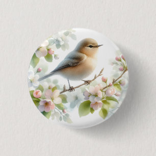 Spring Bird Cherry Blossom Floral Watercolor 3 Cm Round Badge