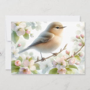 Spring Bird Cherry Blossom Floral Watercolor Announcement