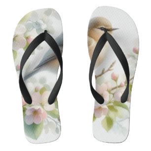 Spring Bird Cherry Blossom Floral Watercolor Jandals